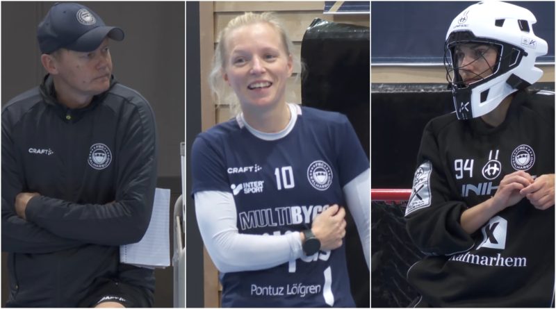 Collage med tränare Viktor Sheffield, till vänster, Matilda Sjödin, i mitten och Thea Ekholt, till höger.